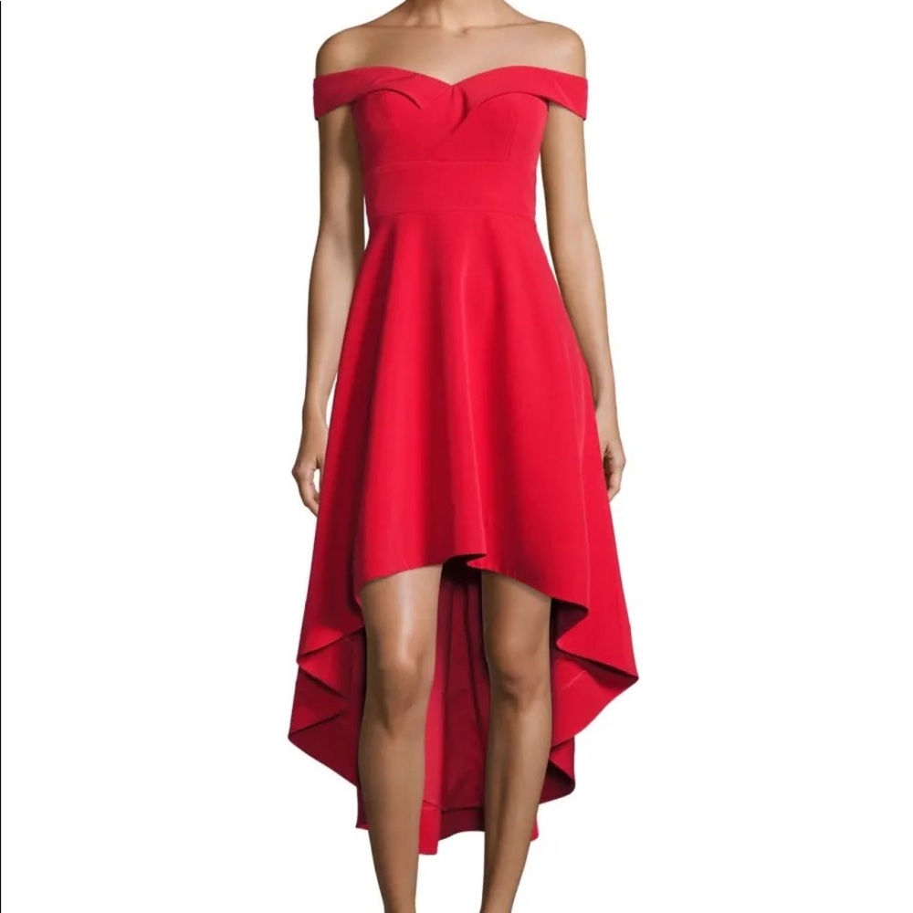 Aidan Off-the-Shoulder High-Low Crepe Cocktail Dress